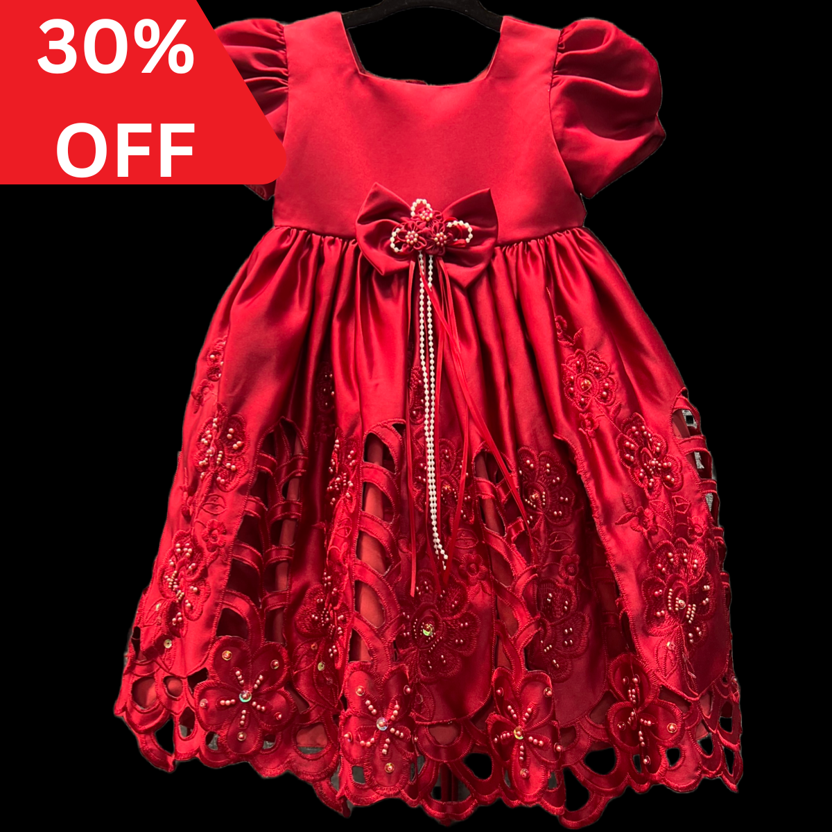 Short Sleeve Baby Red Gown Dress w/ Beading Embroidery (3-6 months)