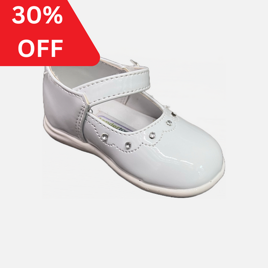 Tendertoes- White Patent Shoe with Diamond Accents