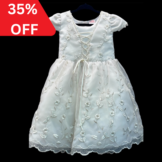 Toddler White Short Sleeve Princess Dress w/ Floral Embroidery (Size 2)