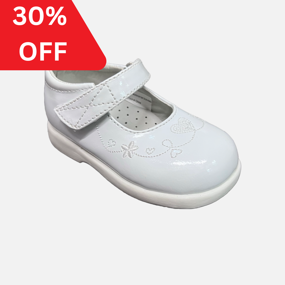 Tendertoes- White Patent Baby Shoe with Heart and Floral Embroidered