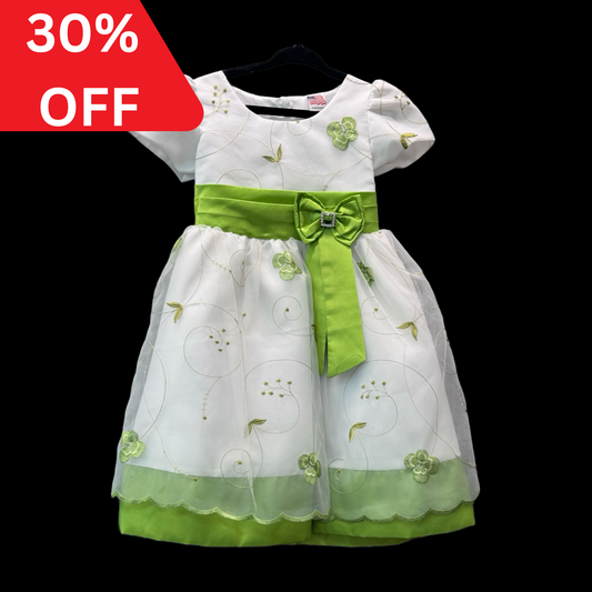 Short Sleeve Toddler White Dress w/ Green Accents (Size 2/3)