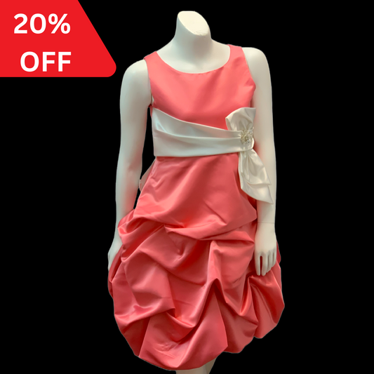 Tea-length Coral Satin Dress w/ Bow and Heart Brooch (Size 8)