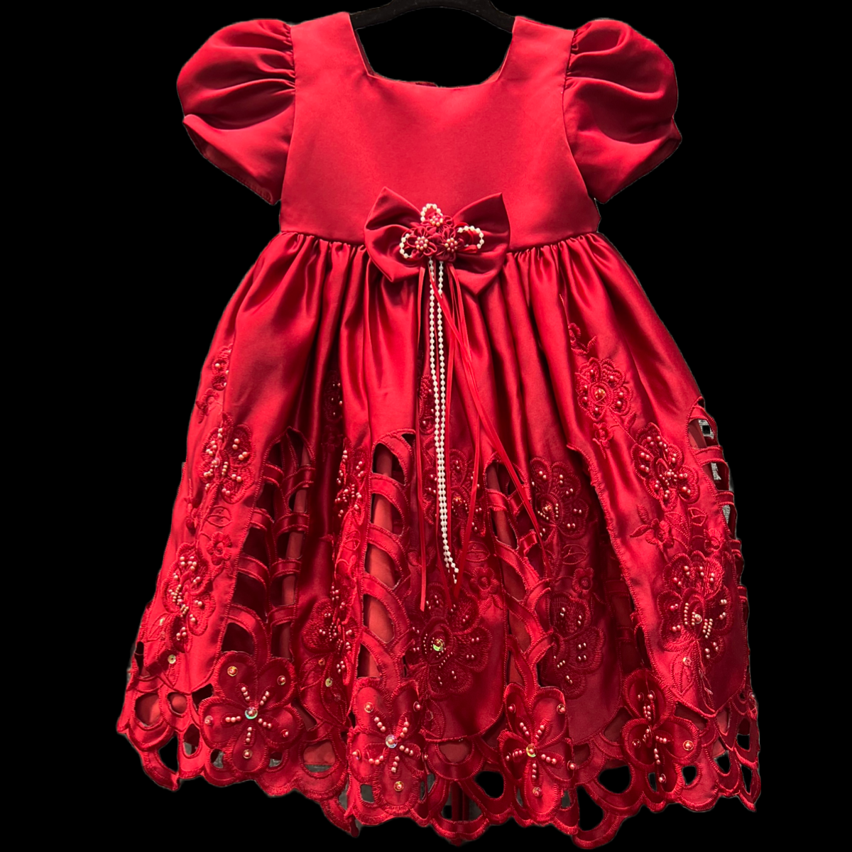 Short Sleeve Baby Red Gown Dress w/ Beading Embroidery (3-6 months)