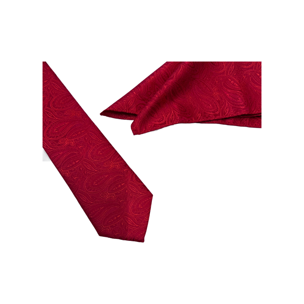 Red Paisley Mens Necktie & Pocket Square