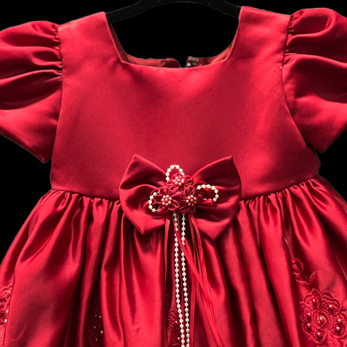 Short Sleeve Baby Red Gown Dress w/ Beading Embroidery (3-6 months)