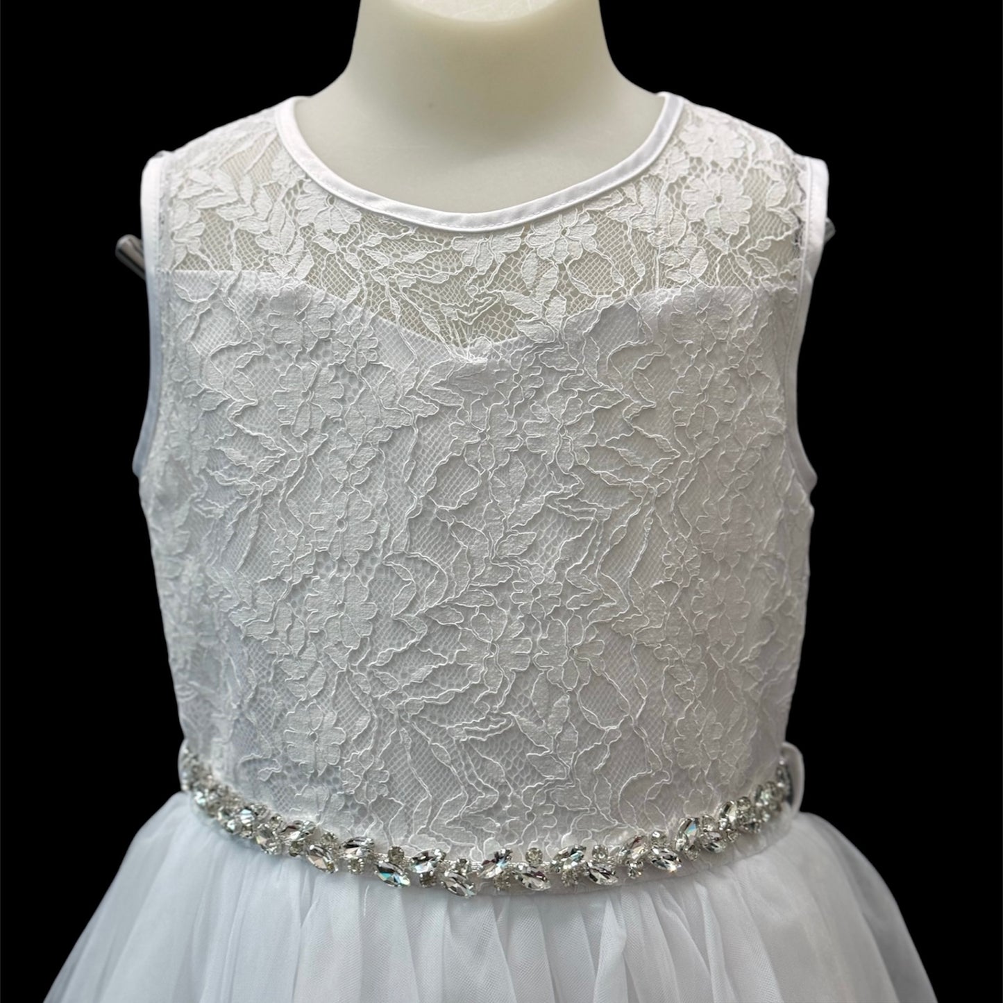 White Sleeveless Dress w/ Floral Lace Bodice