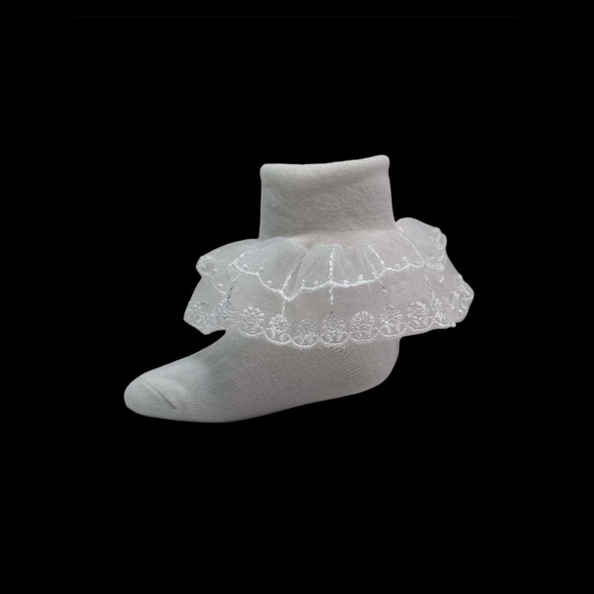 Off-White Organza Socks w/ Embroidered Ruffle