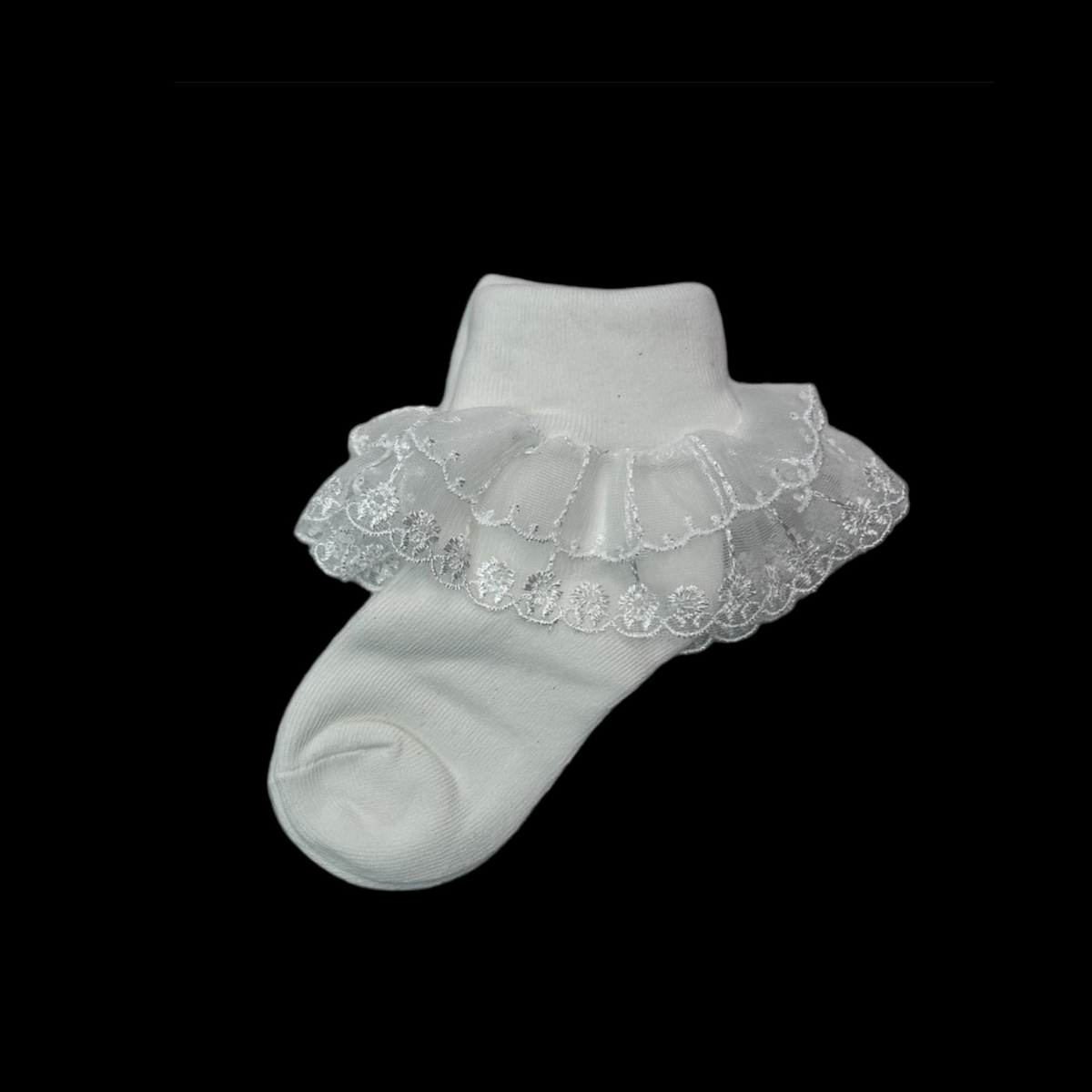 Off-White Organza Socks w/ Embroidered Ruffle