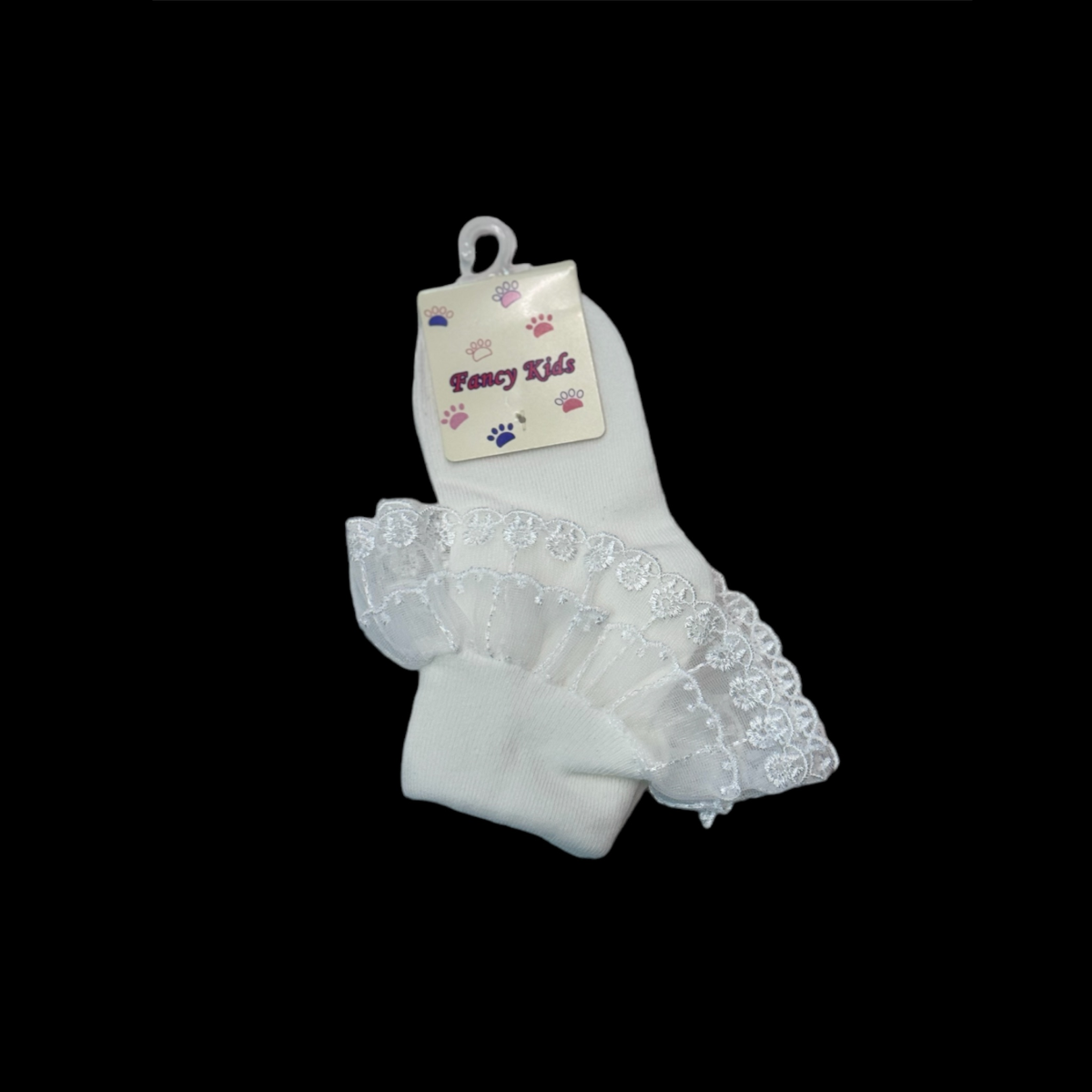 Off-White Organza Socks w/ Embroidered Ruffle