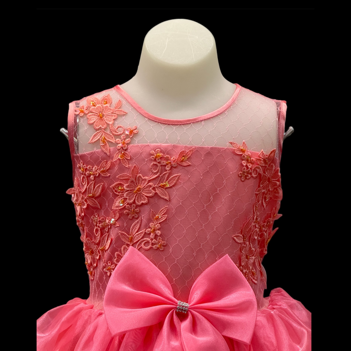 Coral Floral Embroidered Dress W/ Beads and Sequins