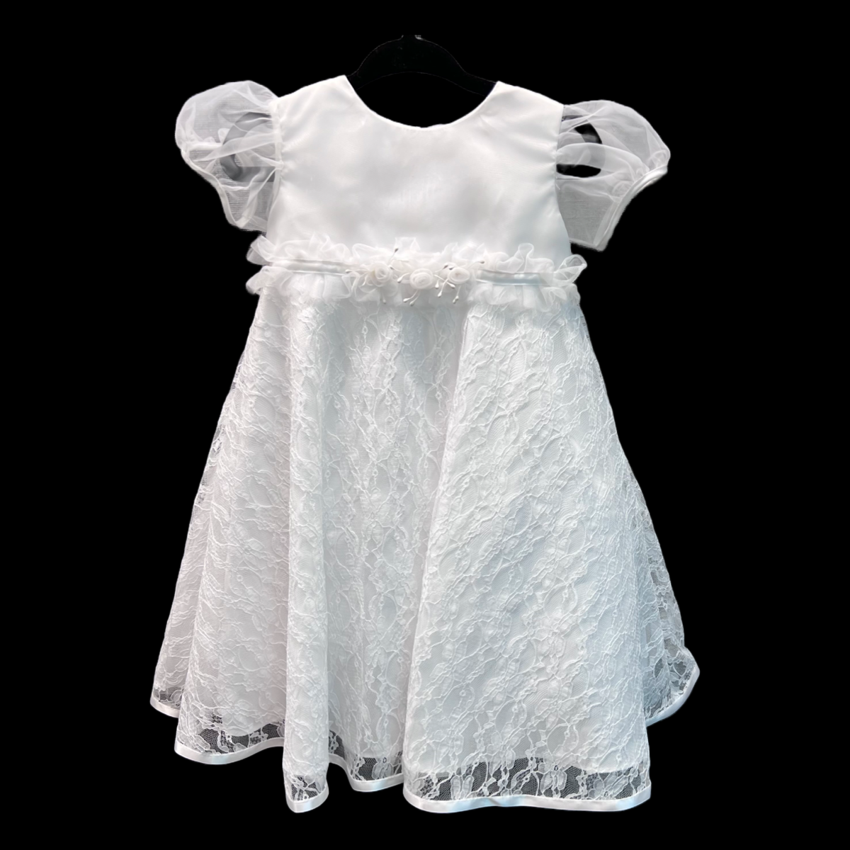 White Baptism Gown w/ Lace Overlay